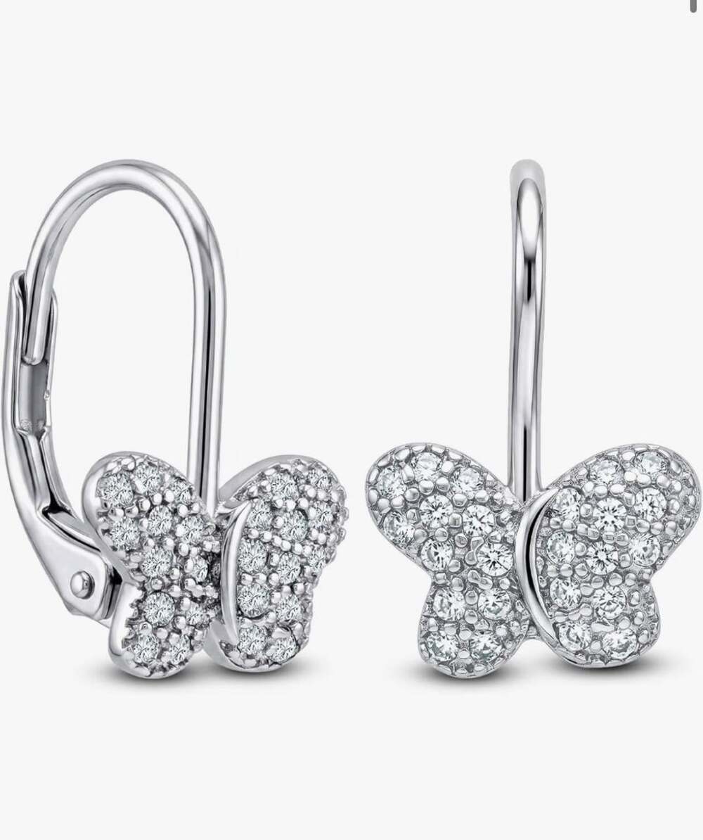 Charmsy Butterfly Rhodium Plated Leverback Earrings -New in box